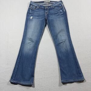 BKE Sabrina Bootcut Jeans Women 29x30 Dark Wash Stretch Distressed Re-Hemed